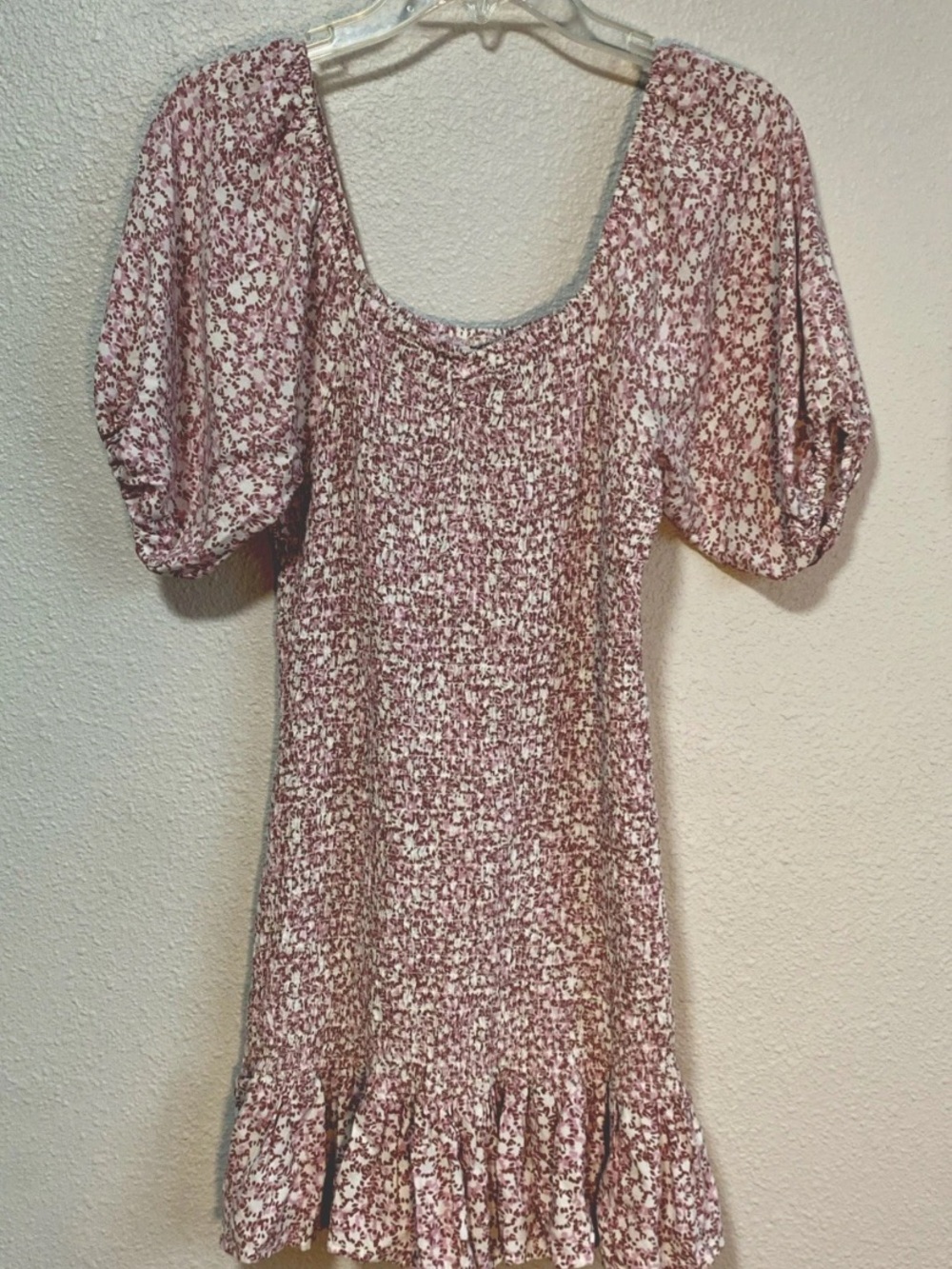 Japna Milkmaid Smocked Puffed Sleeve Mini Dress Top Med Floral Pink Coquette